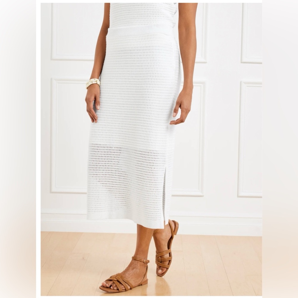 Talbots Crochet Pointelle Midi Skirt white NWT. Sz  Large